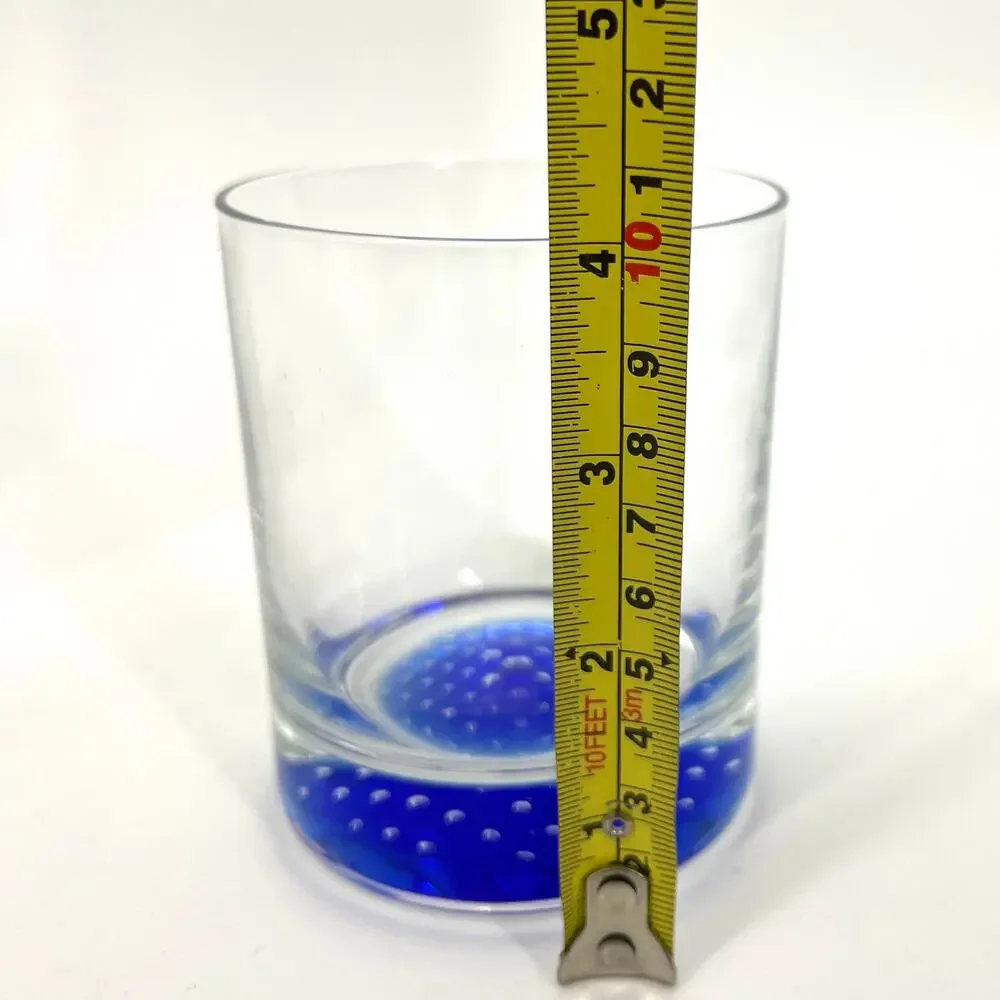 2 American Atelier Old Fashioned Rocks Cobalt Blue Controlled Bubble Glasses